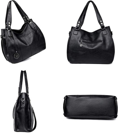 Damen Hobo Schultertasche Shopper PU-Leder Umhängetasche Stickerei Grau EINWEG