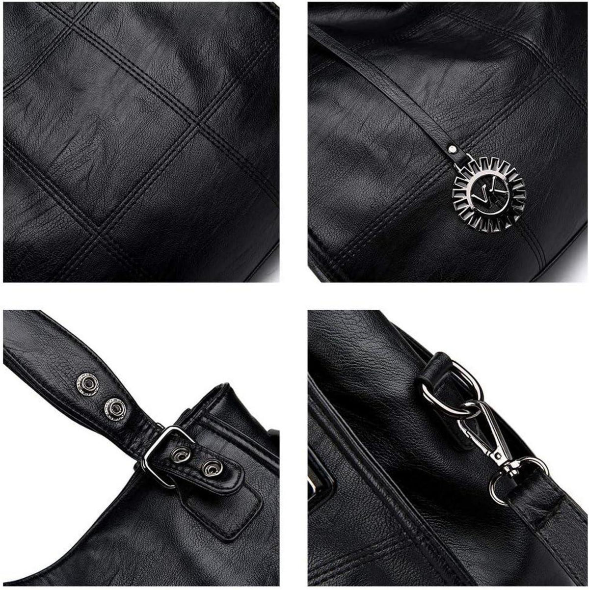 Damen Hobo Schultertasche PU-Leder Stickerei Grau wasserdicht