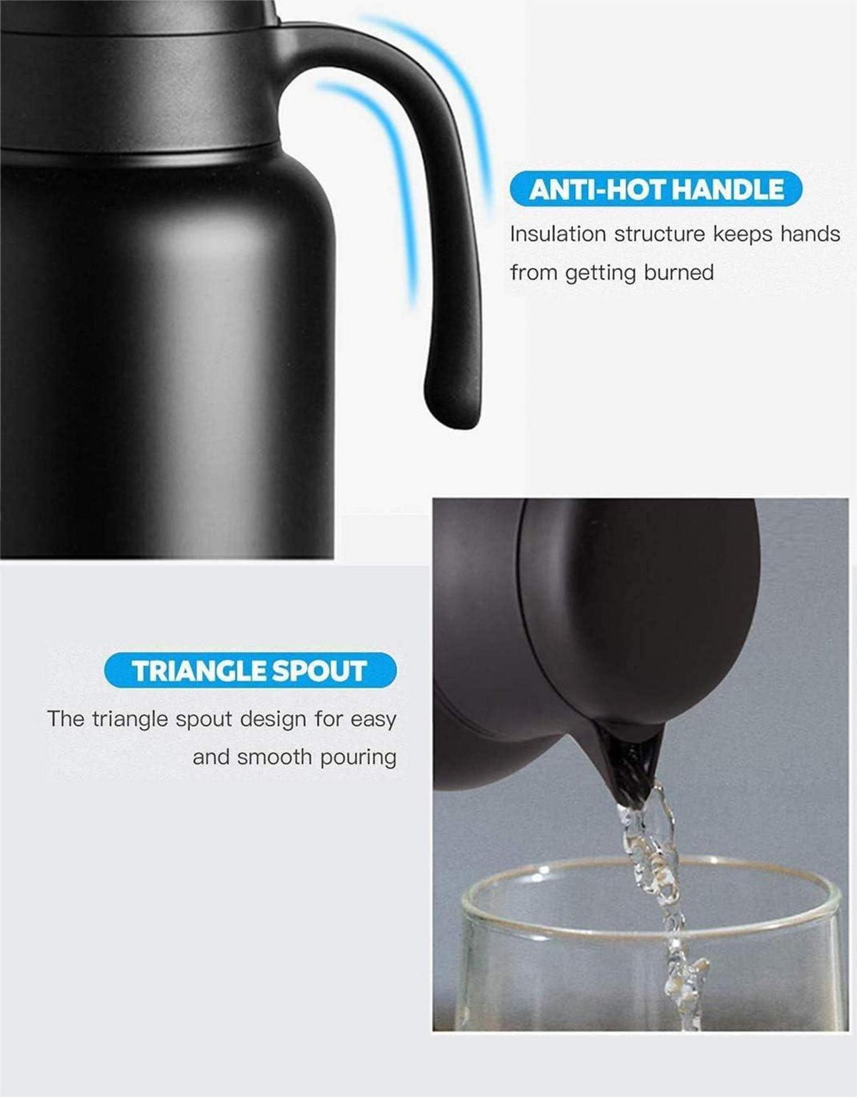 Isolierte 2L Schwarz Edelstahl Thermoskanne Doppelwand Kaffee Tee Topf