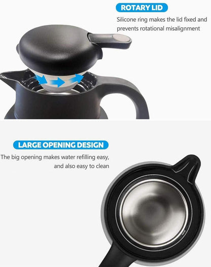 Isolierte Thermoskanne 2L Schwarz Doppelwand Edelstahl Kaffee Tee Plunger