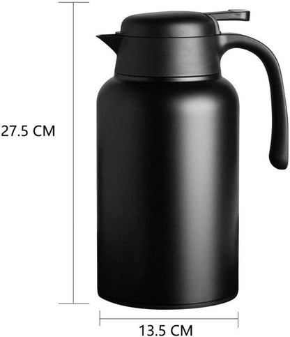 Isolierte Thermoskanne 2L Schwarz Doppelwand Edelstahl Kaffee Tee Plunger