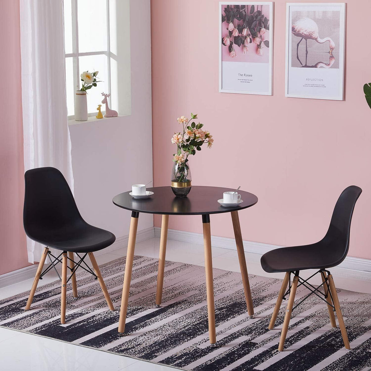 Runder Esstisch skandinavisches Design, 80x80cm Schwarz