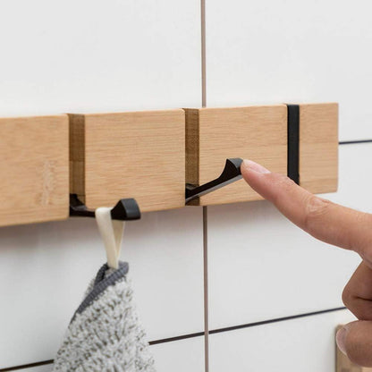 YunNasi Holz Kleiderhaken Wandgarderobe mit 5 Faltbaren Haken für Jacken & Mäntel