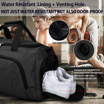 NUBILY Sporttasche Herren 40 l wasserdicht mit Schuhfach & 11 Taschen