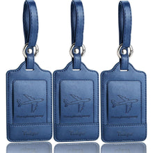 3er Set Kofferanhänger PU Leder Blau | Adressschild