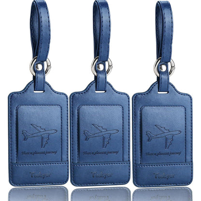 3er Set Kofferanhänger PU Leder Blau | Adressschild