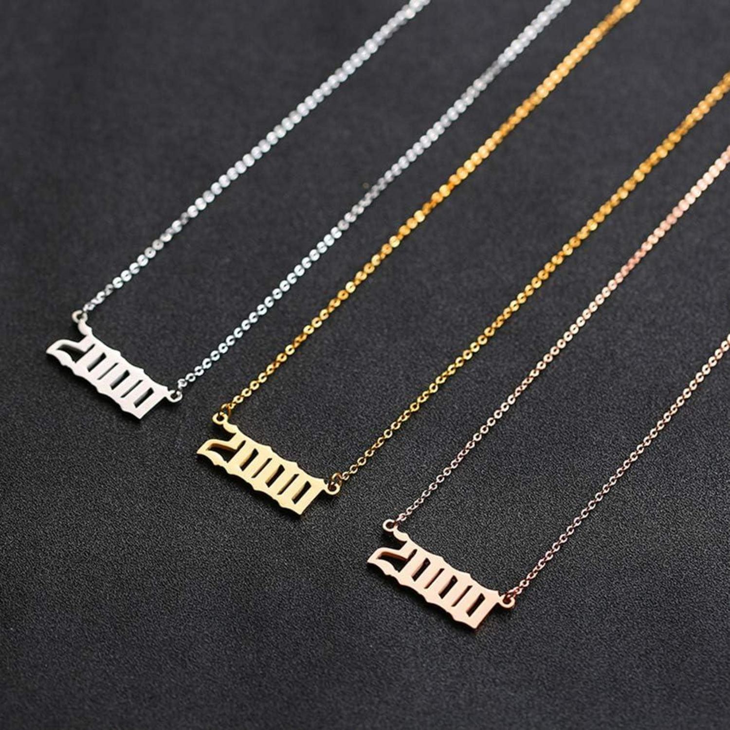 AFSTALR Birth Year Number Necklace Women Birthday Charm 1980-2019 Silver Gold Rose Gold 1999