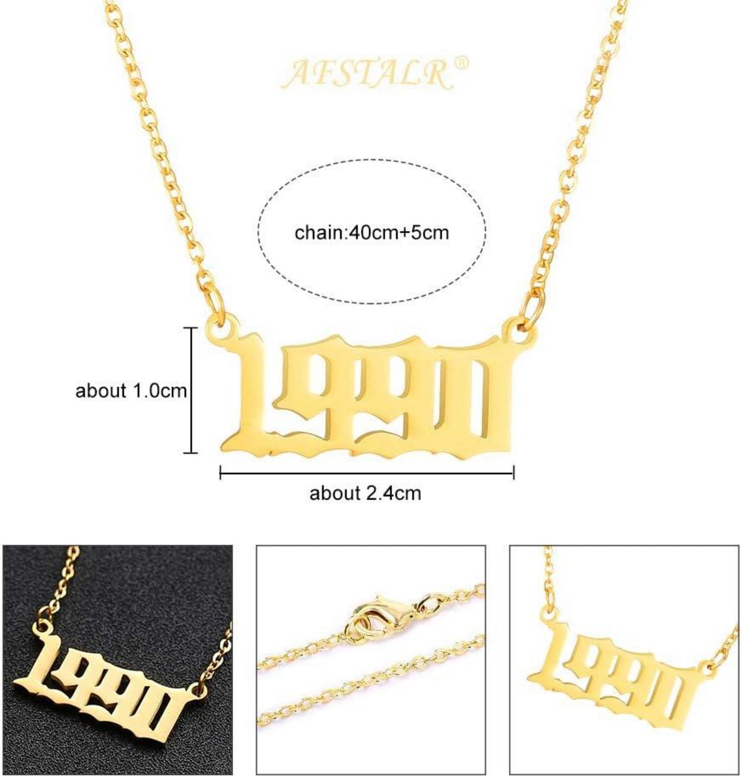 AFSTALR Birth Year Number Necklace Women Birthday Gifts 1999 Gold