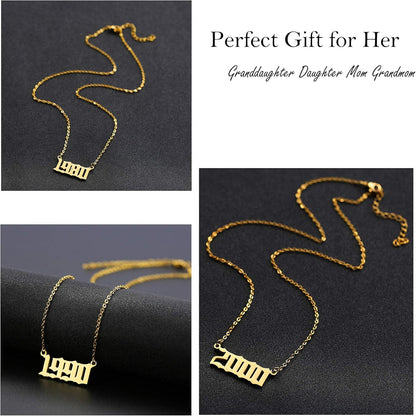 Birth Year Number Necklace Women Birthday Gifts 1980-2019 Silver Gold