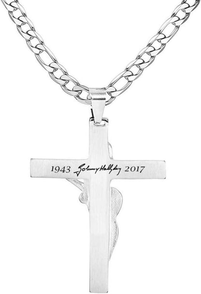 Kreuz Johnny Hallyday Anhänger Halskette Gitarre Signature Silber