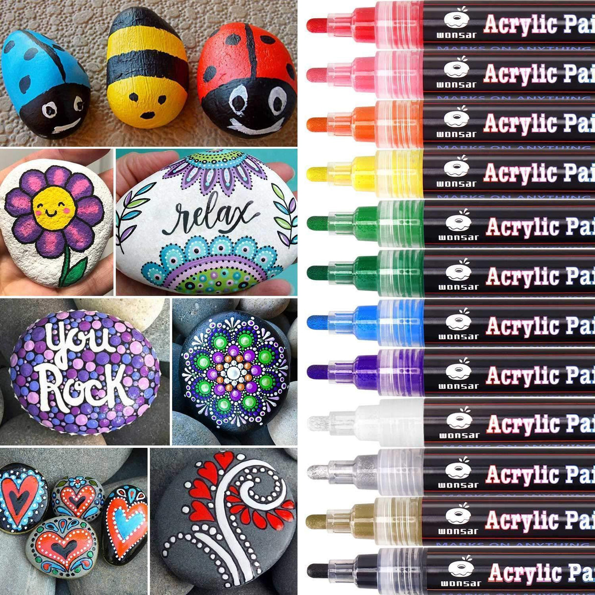 Acrylstifte Set 12 Farben – Wasserfest für Stein, Leinwand & mehr