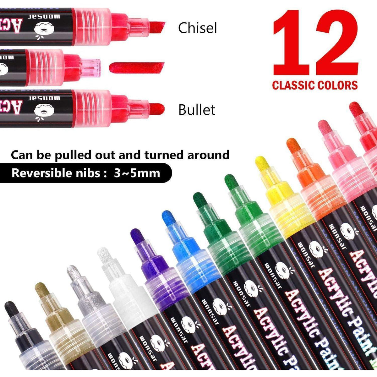 Acrylstifte Set 12 Farben – Wasserfest für Stein, Leinwand & mehr
