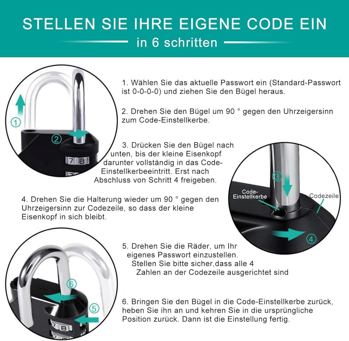 Vorhängeschloss Zahlenschloss 4 Stellig Wetterfest für Fitnessstudio