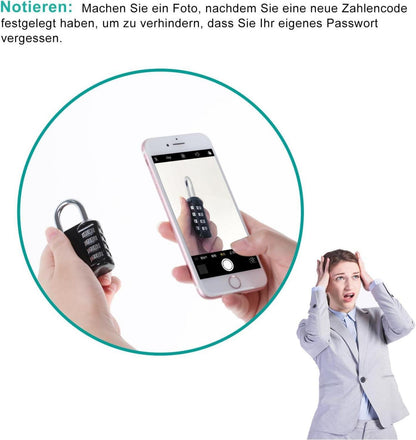 ZHEGE Vorhängeschloss Zahlenschloss 4 Stellig Schwarz Wetterschutz