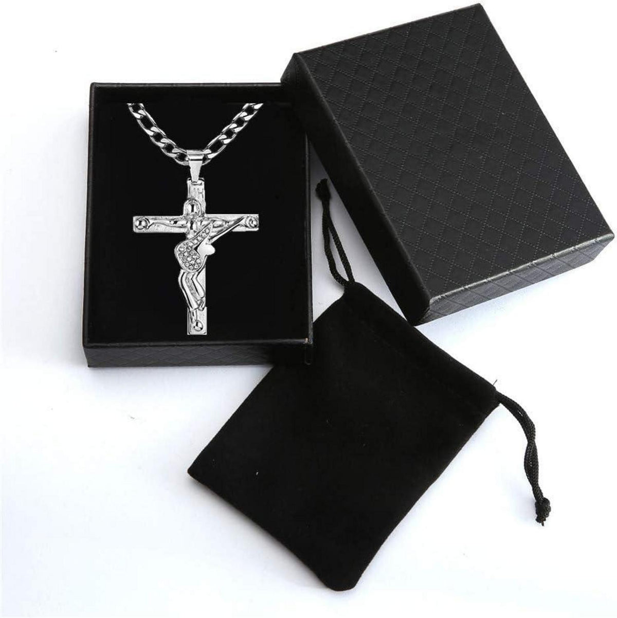 Johnny Hallyday Kreuz Anhänger Halskette Rocker Gitarre Silber