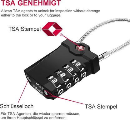 TSA Gepäckschloss 4-Stellig Schwarz für Reise und Spind