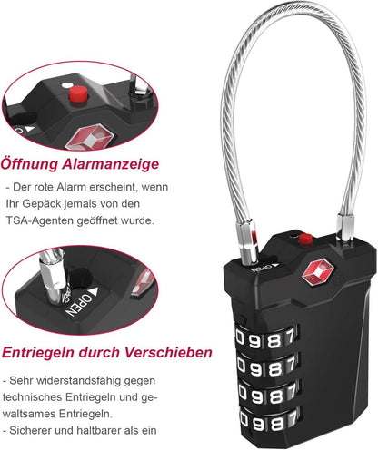 ZHEGE TSA Gepäckschloss 4 Stellig Schwarz 1 Stück