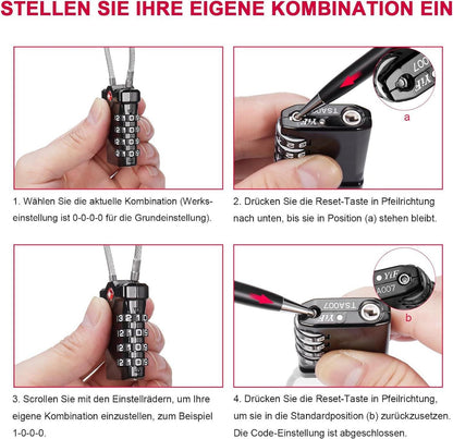 TSA Gepäckschloss 4-Stellig für Reisekoffer Schwarz