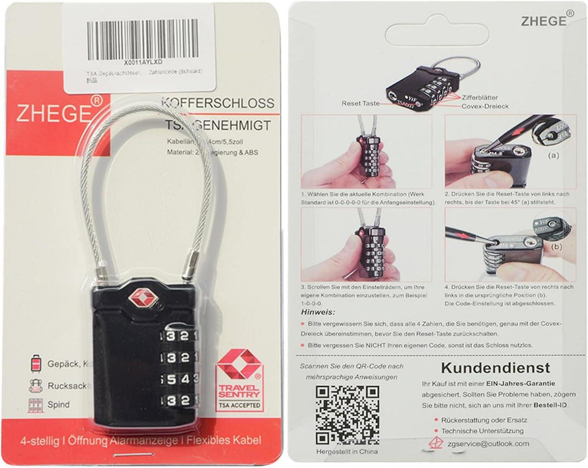 ZHEGE TSA Gepäckschloss 4 Stellig Schwarz 1 Stück
