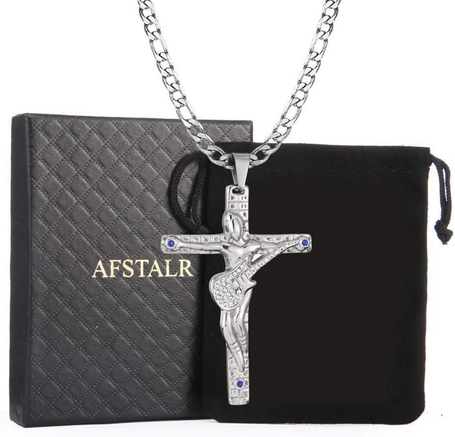 Kreuz Johnny Hallyday Anhänger Halskette Silber Gitarre