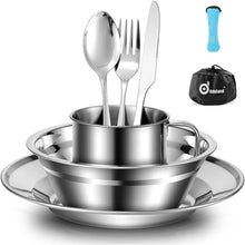 Odoland Campingbesteck Set 8-teilig Edelstahl mit Tasche