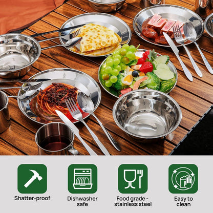 Odoland Campingbesteck Set 8-teilig Edelstahl mit Tasche
