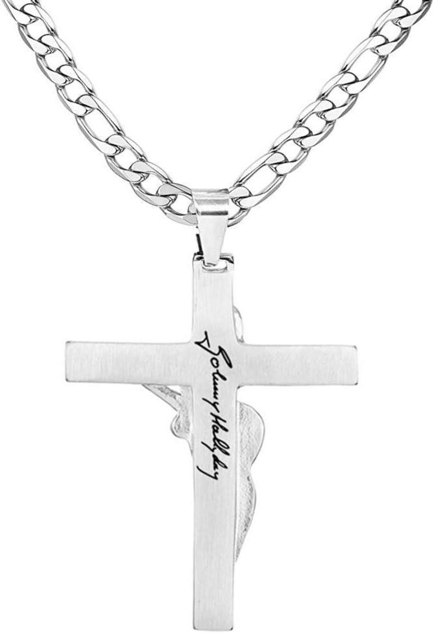 Johnny Hallyday Kreuz Anhänger Kette Gitarren Rocker Signature Silber