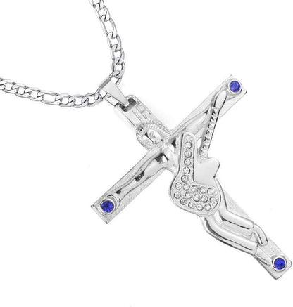 Johnny Hallyday Kreuz Anhänger Gitarre Kette Silber Rocker Geschenk