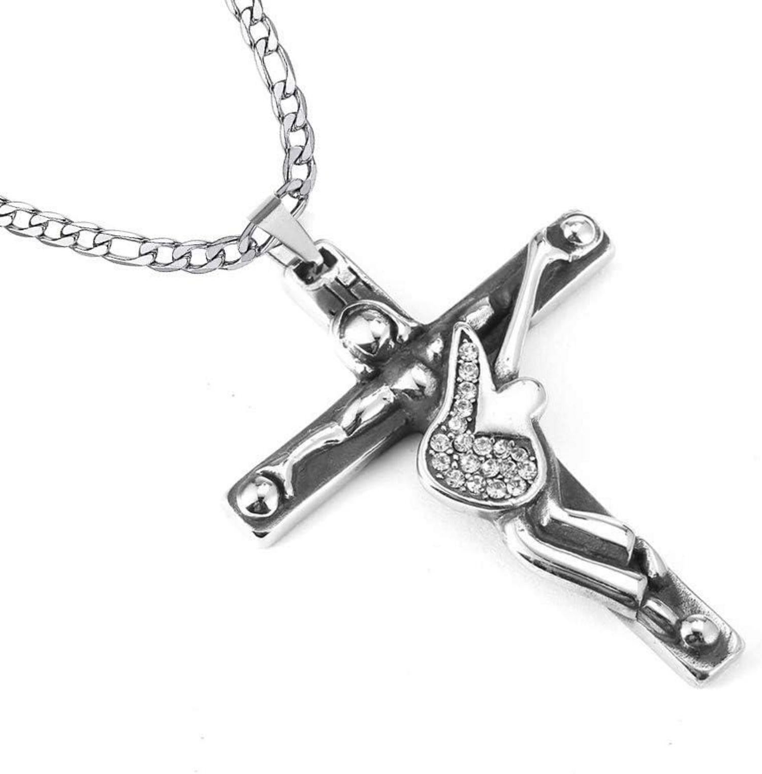Johnny Hallyday-Kreuz Anhänger Halskette Silber Metall Damen Herren Geschenk