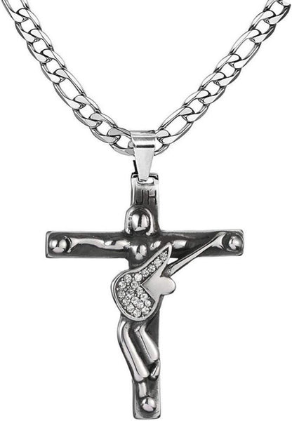 Johnny Hallyday Kreuz Anhänger Halskette Gitarre Signature Silber
