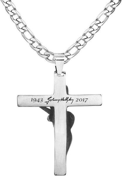 Kreuz Johnny Hallyday Anhänger Halskette Gitarre Rocker Signature