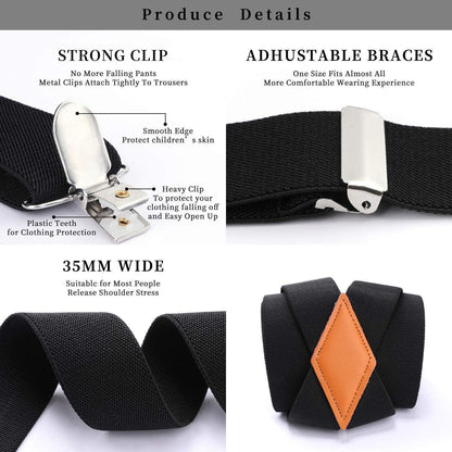 Herren Hosenträger X-Form 3,5cm mit 4 starken Metallclips, verstellbar