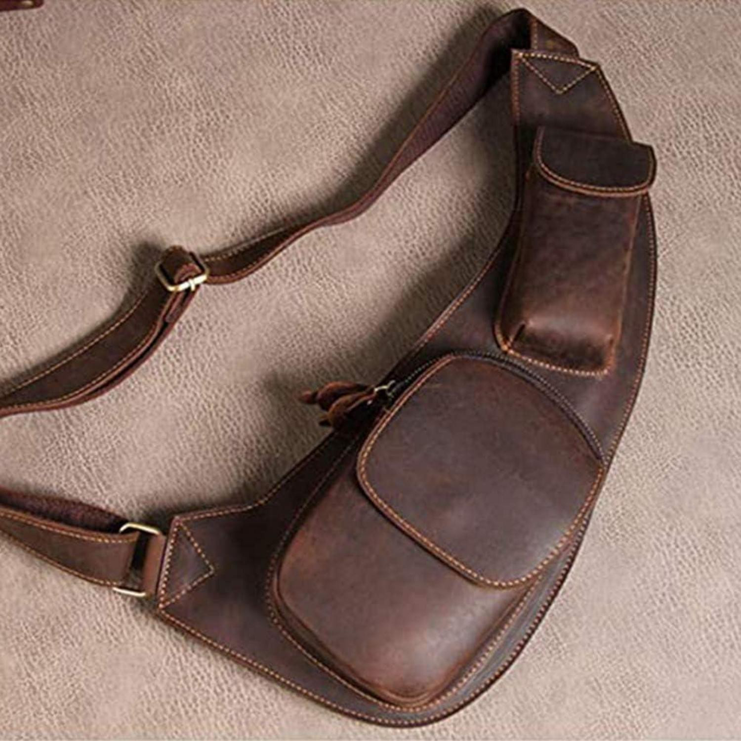 Leathario Herren Brusttasche Canvas Crossbag Sling Rucksack Braun