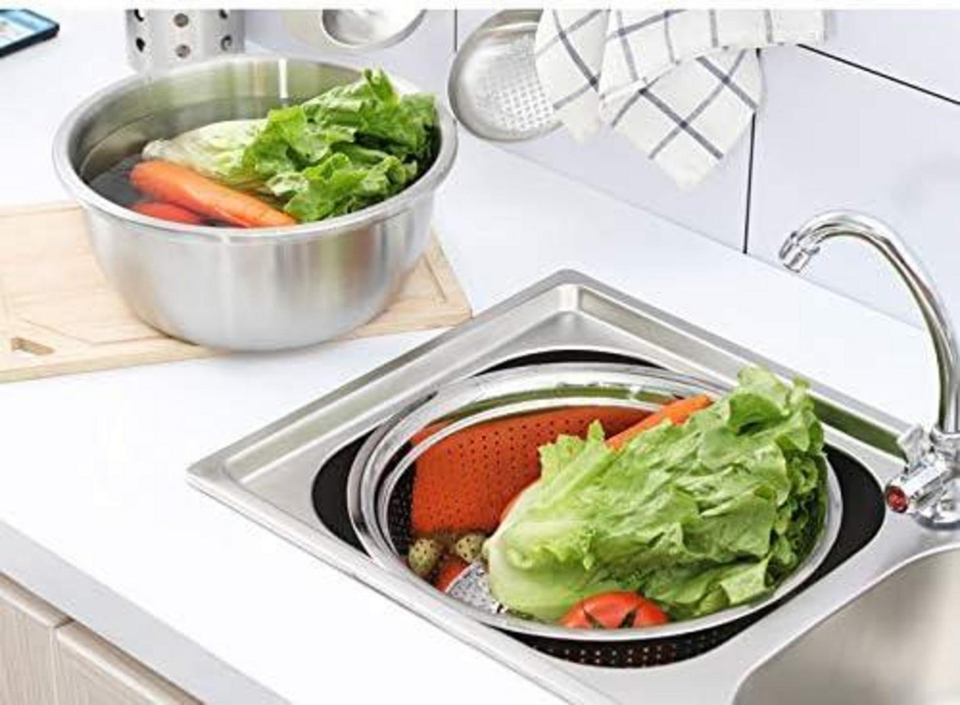 Edelstahl Seiher Rührschüssel Set Stapelbar Salatschüsseln 26cm
