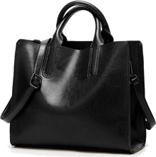 Damen PU-Leder Shopper Schultertasche Umhängetasche Schwarz