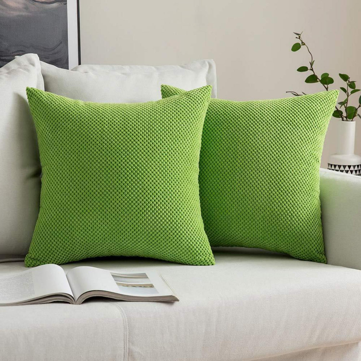 Apfelgrün Kissenbezug 40x40 cm - 2er Set, Sofakissen Deko