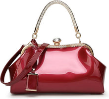 Damen Hochglanz Handtasche Burgund PU-Leder Henkeltasche