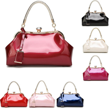 Damen Handtasche PU-Lackleder Henkeltasche Schultertasche Burgund