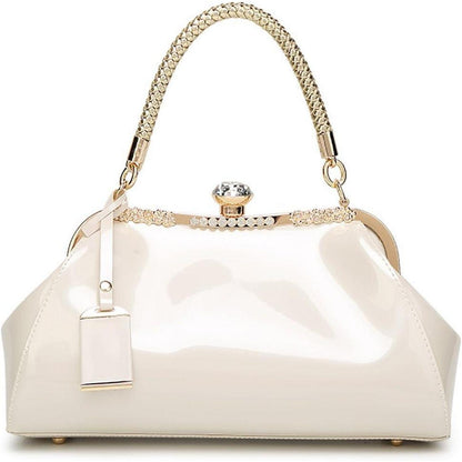 Cremeweiße Henkeltasche mit Strass-Ornament in Lederoptik