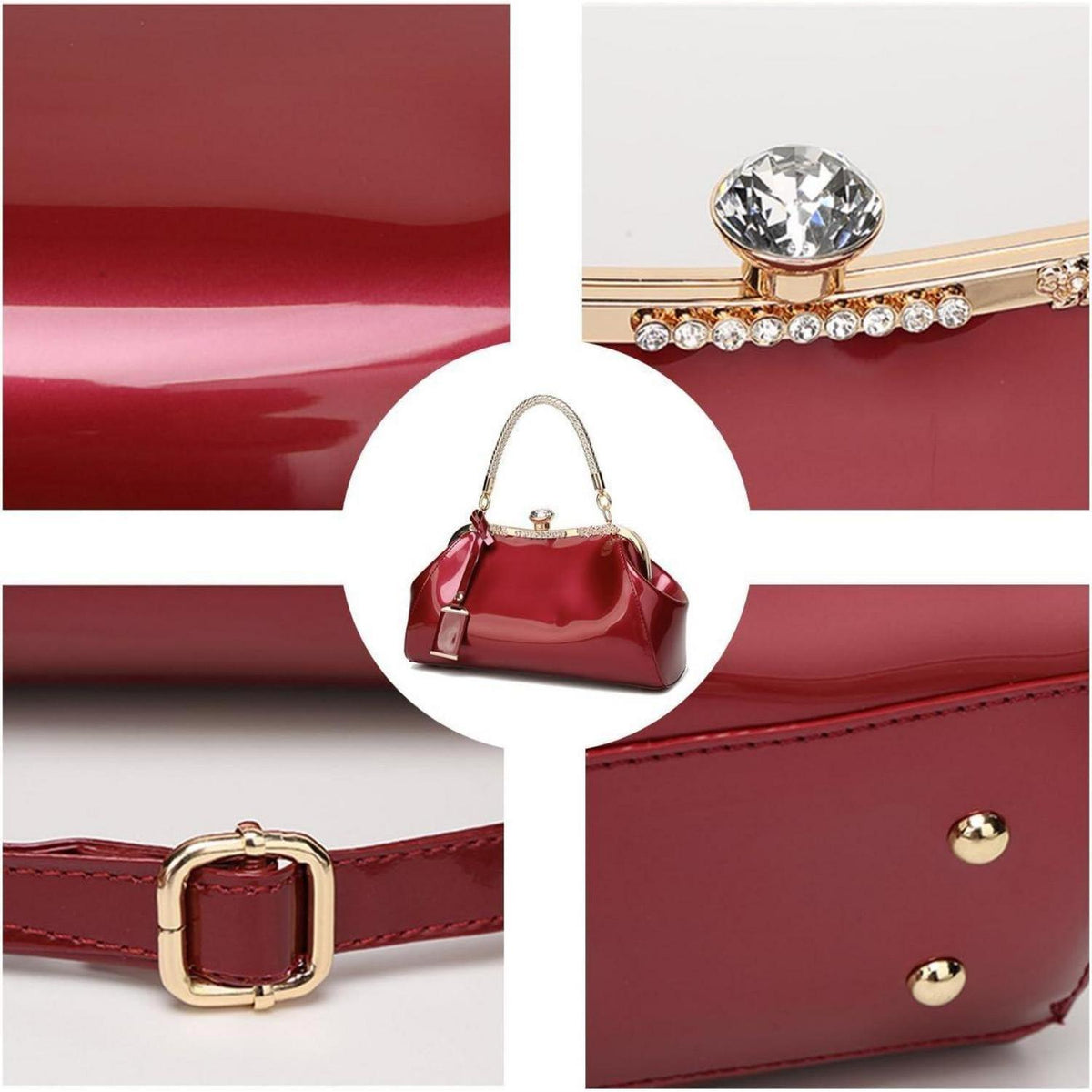Cremeweiße Henkeltasche mit Strass-Ornament in Lederoptik