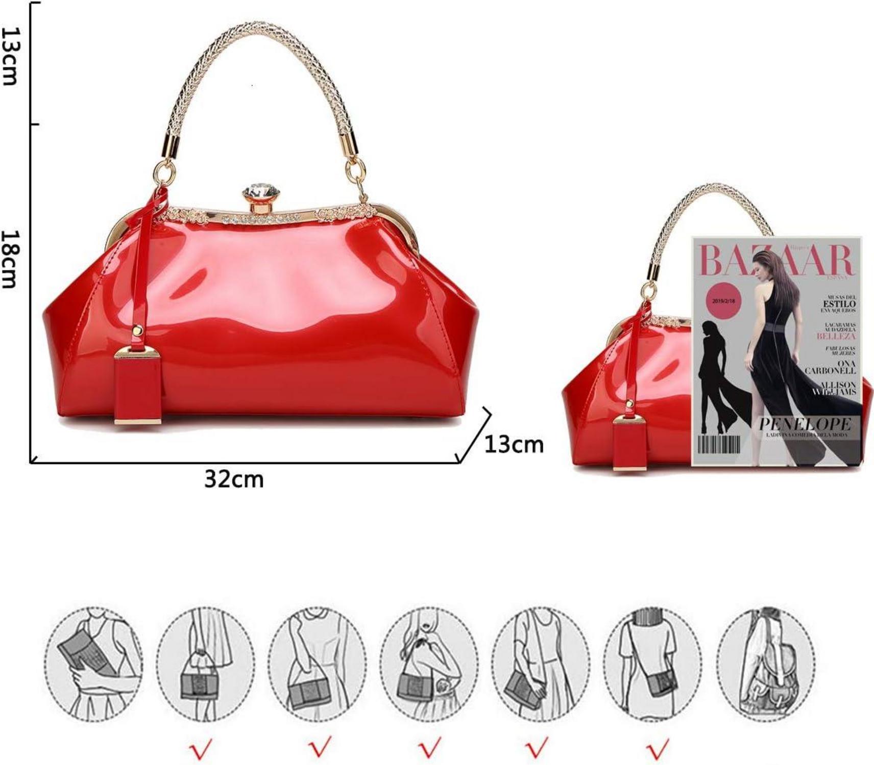 Damen Handtasche PU-Lackleder Rot Schultertasche elegant
