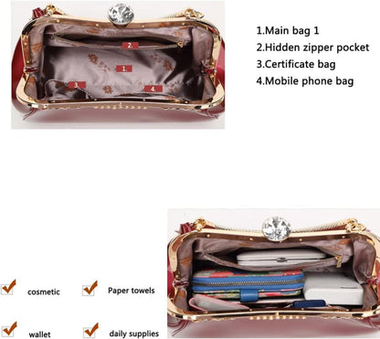 Damen PU-Lackleder Handtasche Henkeltasche Schultertasche Rot