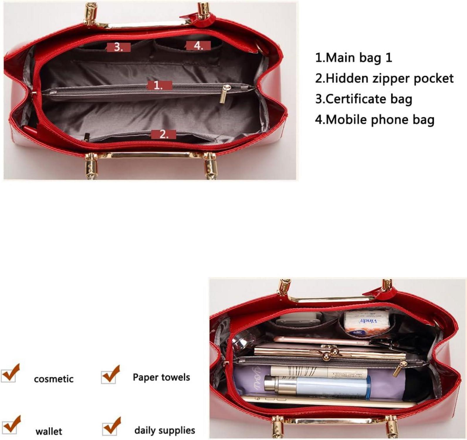 Damen Handtasche PU-Lackleder Henkeltasche Abendtasche Umhängetasche