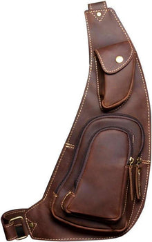 Echtes Rindsleder Brusttasche Crossbody Vintage Look Braun
