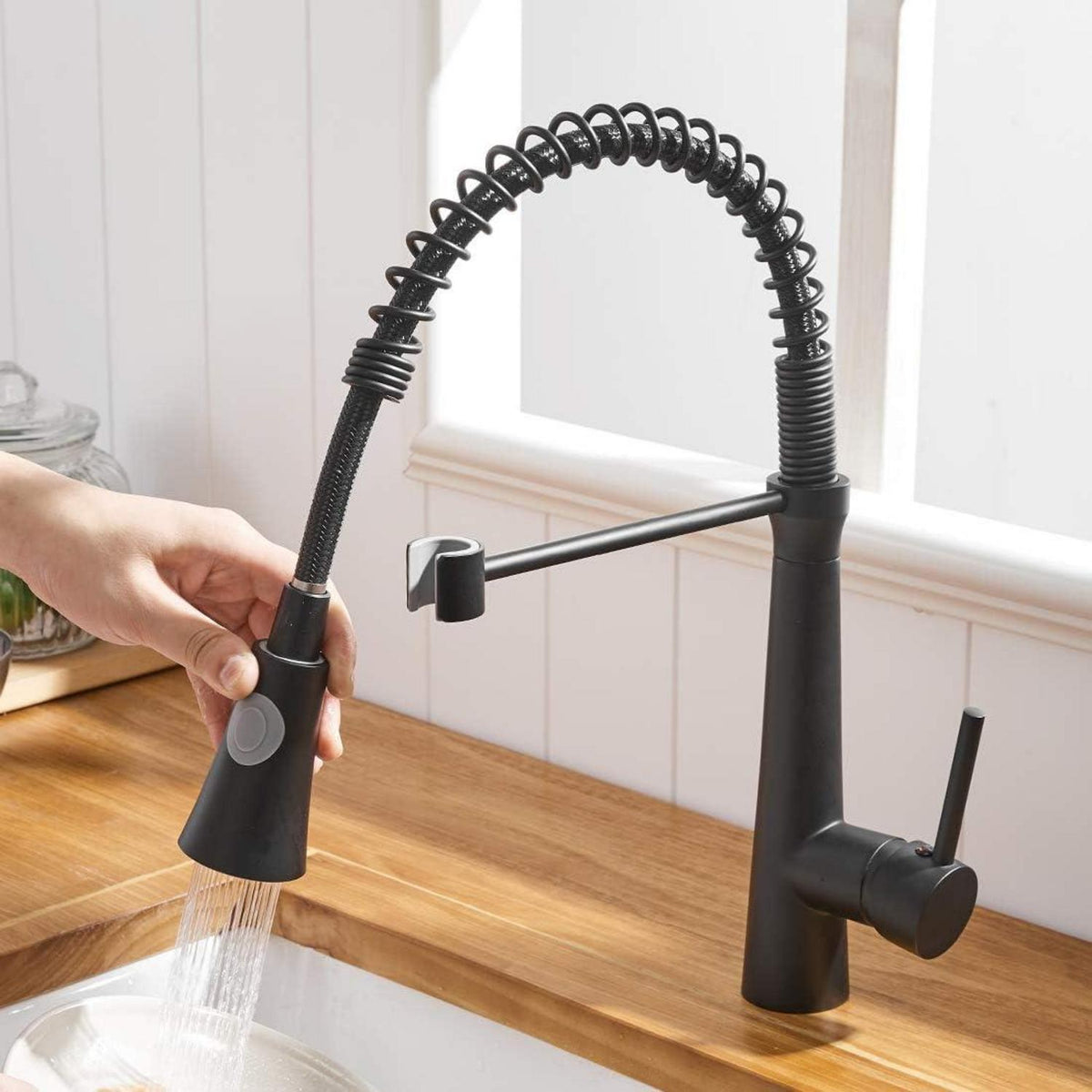 Hochdruck Wasserhahn Küche Schwarz mit Brause - Ausziehbar 360° Drehbar
