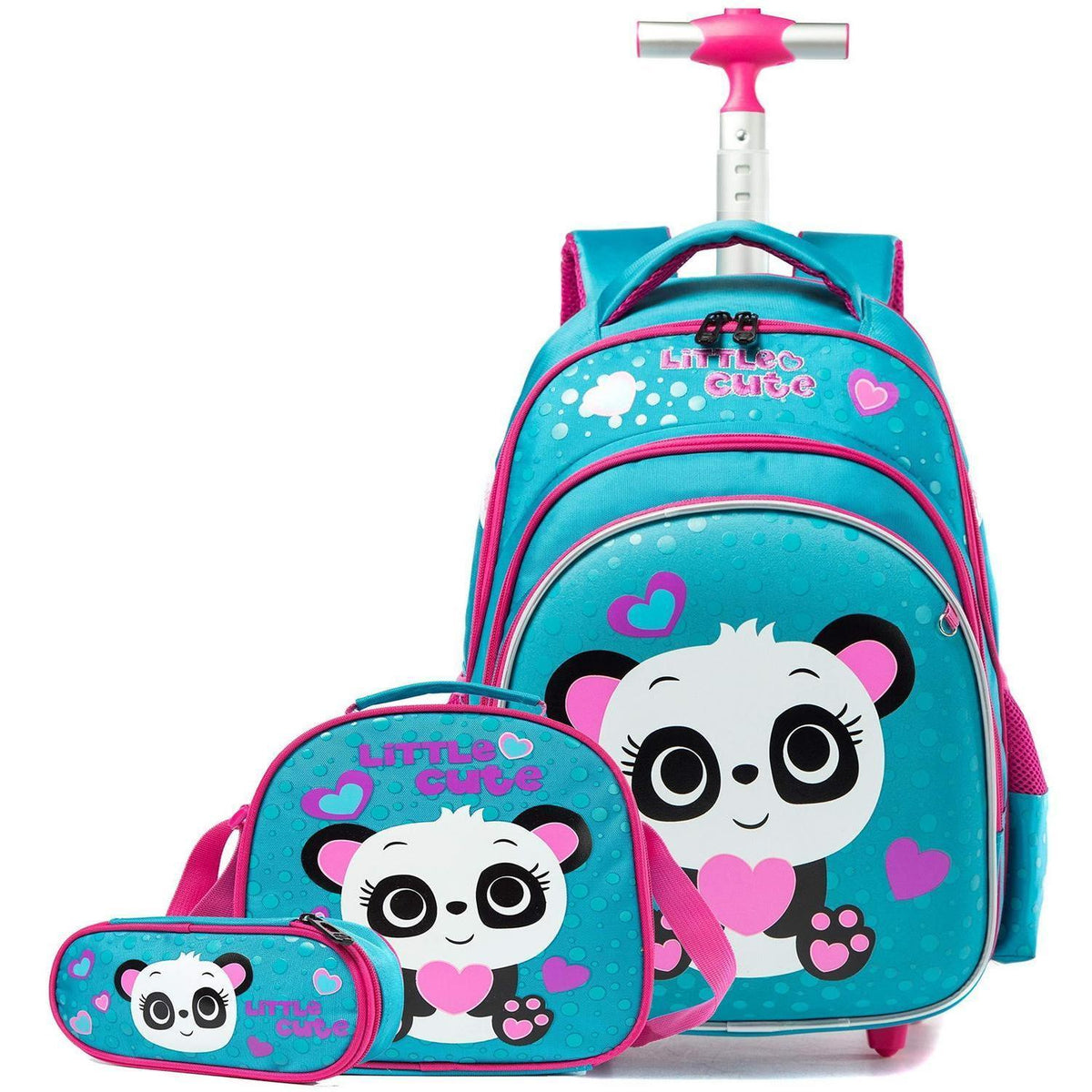 Kinder Rollrucksack mit Rädern – Blauer Panda Set