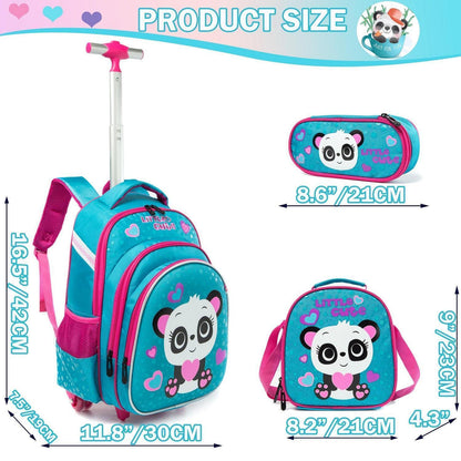 Kinder Rollrucksack mit Rädern – Blauer Panda Set