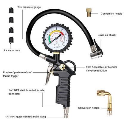 Luftdruckprüfer Reifenfüller 220 PSI Multifunktion Schwarz
