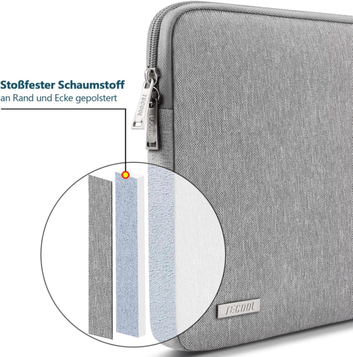 TECOOL 15,6 Zoll Laptoptasche wasserdichte Notebook Hülle Schutzhülle Grau