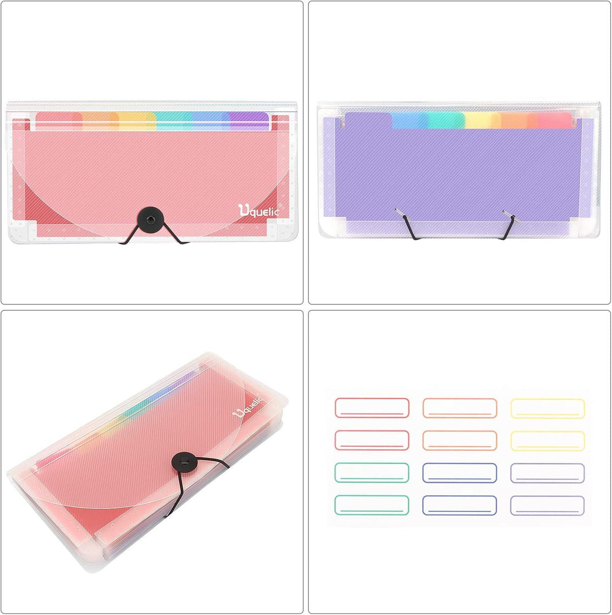 Uquelic Ordnungsmappe 13 Fächer Kunstoff Transparent Rainbow 10x5 Zoll